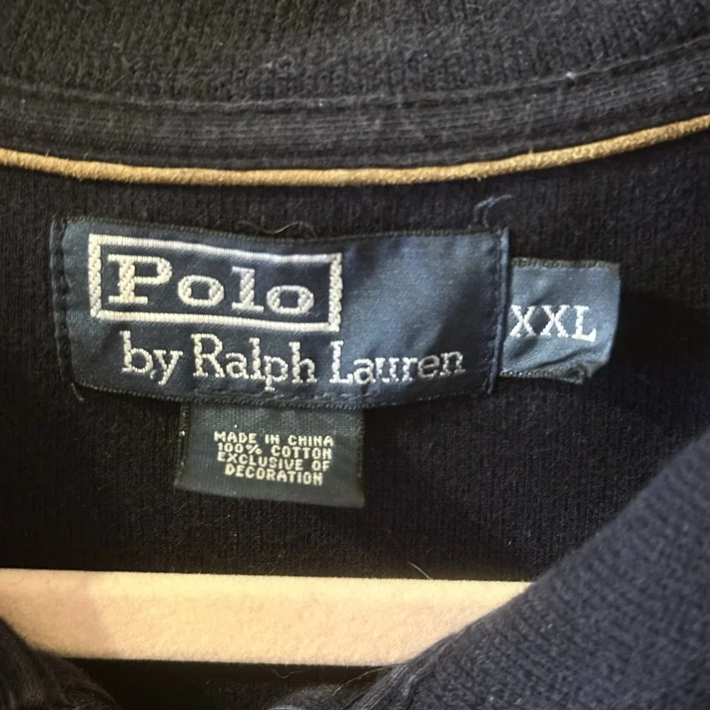 Polo Ralph Lauren 1/4 Zip Pullover Sweater Navy Blue Yellow Pony Men's Sz XXL